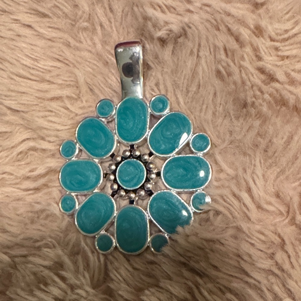 Reversible Lia Sophia Turquoise/Red and Silver Floral pendant